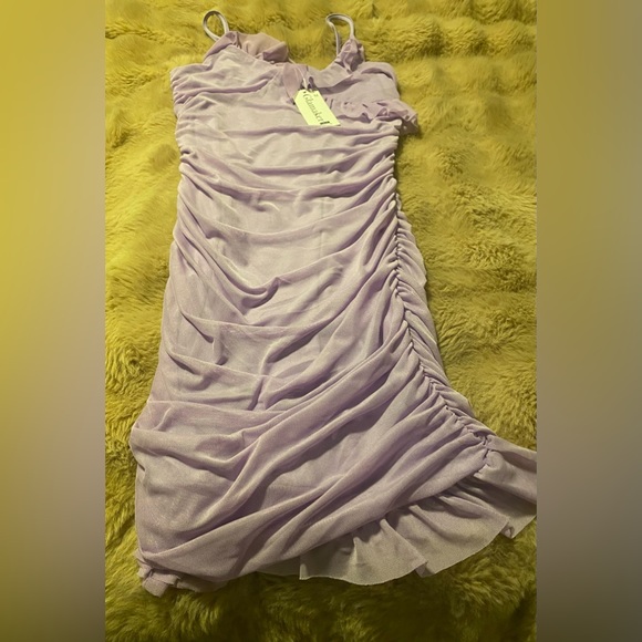 Glamaker Ruffle Trim Ruched Mesh
Bodycon Cami Dress LILAC Medium - Picture 6 of 8